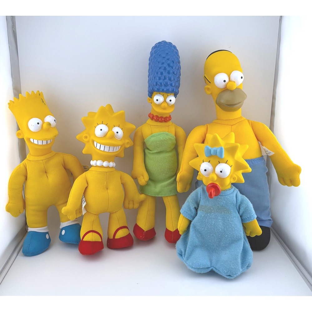 Vintage 1990 The Simpsons Plush Vinyl Head Doll Set Homer Marge Bart Lisa Maggie
